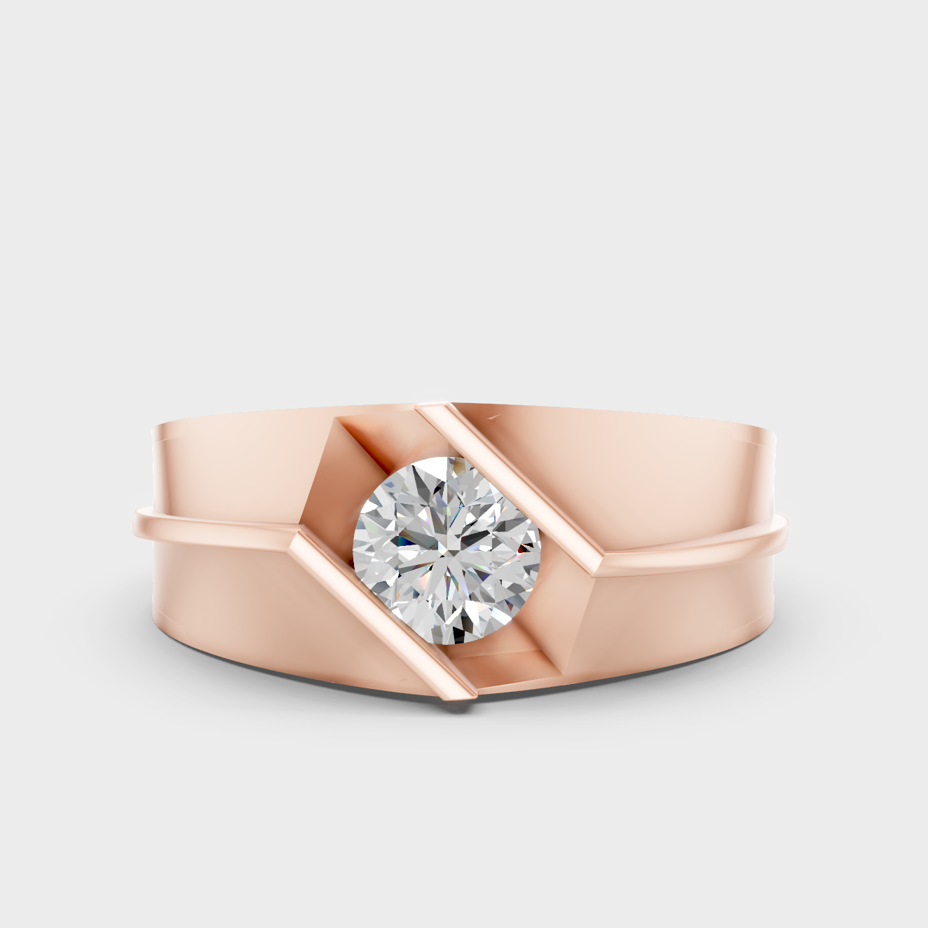 Contemporary Mens Lab Diamond Ring In Rose Gold